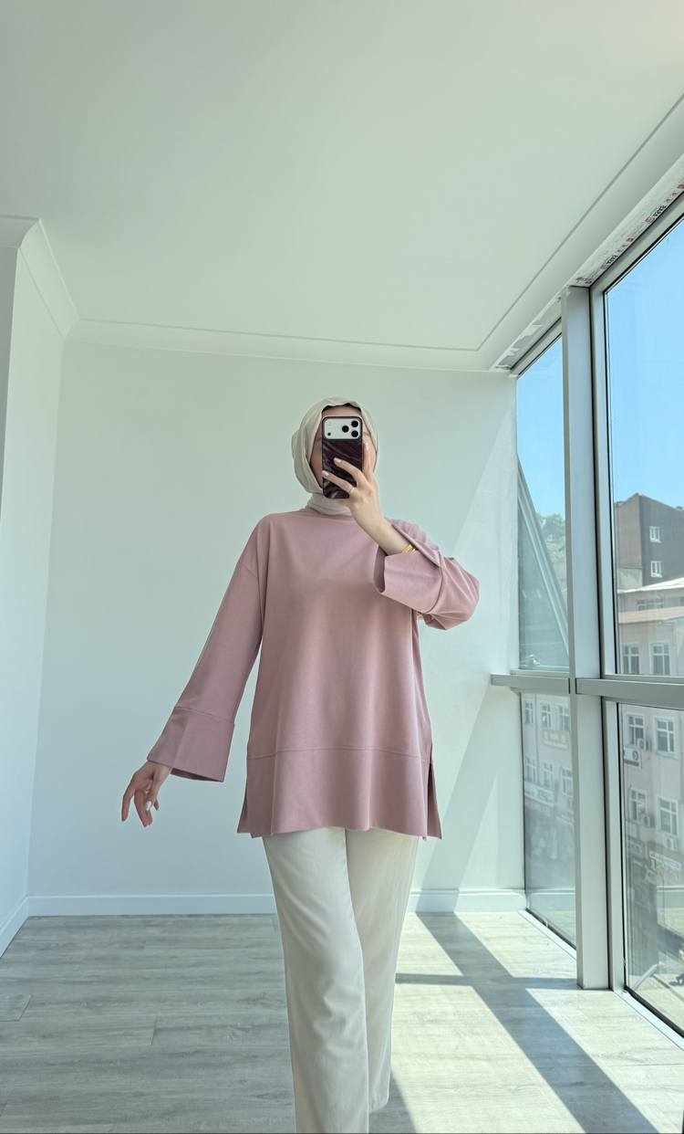 Yırtmaçlı sweat gül kurusu