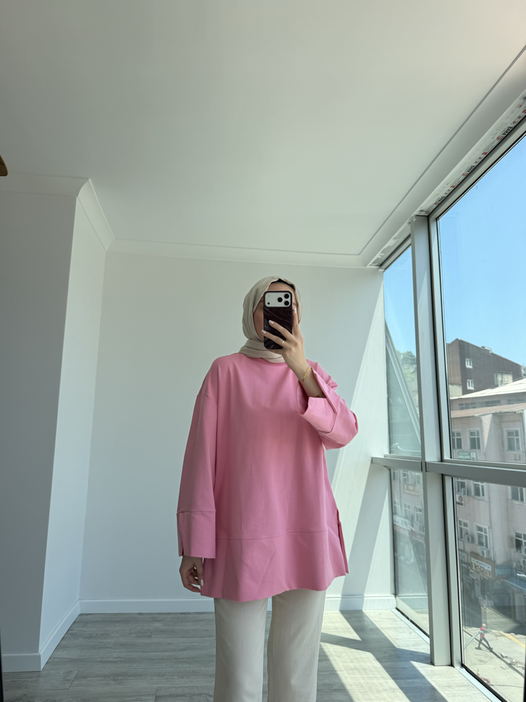 Yırtmaçlı sweat Pembe