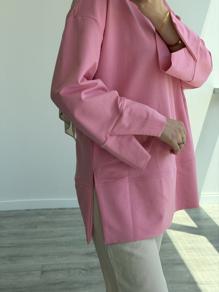 Yırtmaçlı sweat Pembe