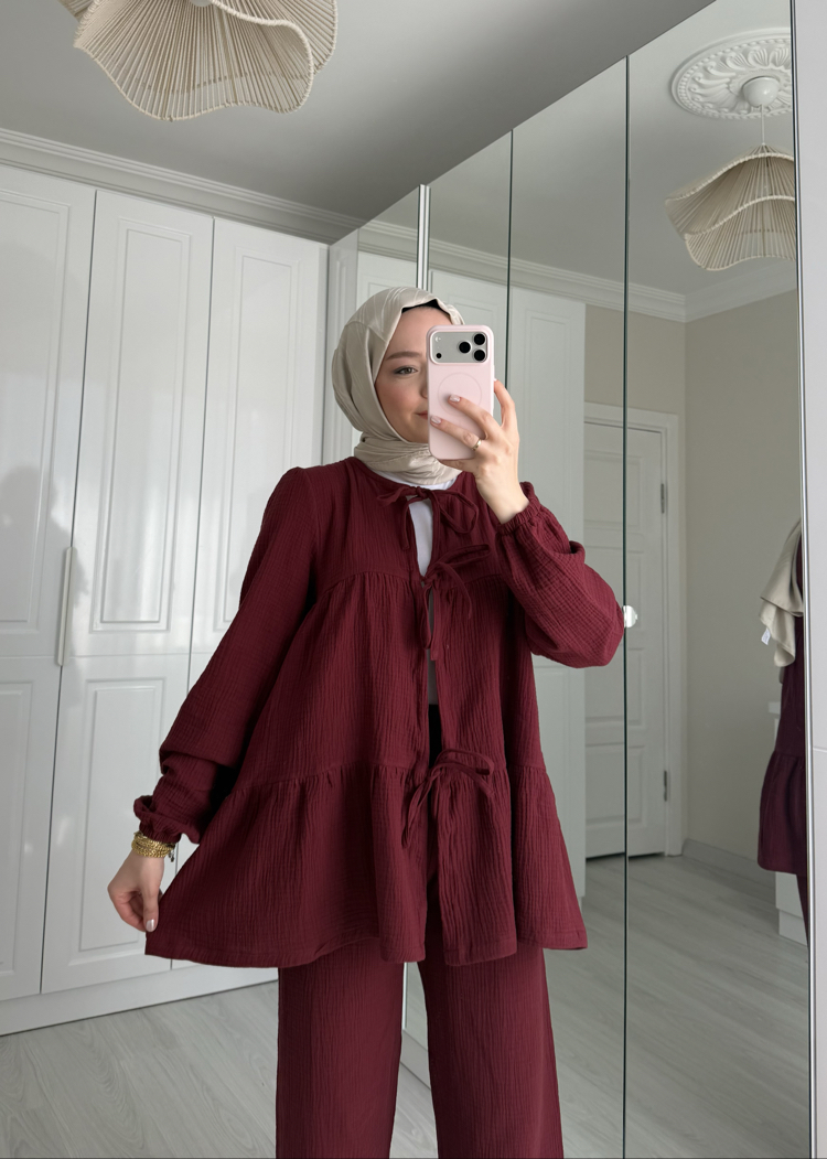 Müslin takım bordo