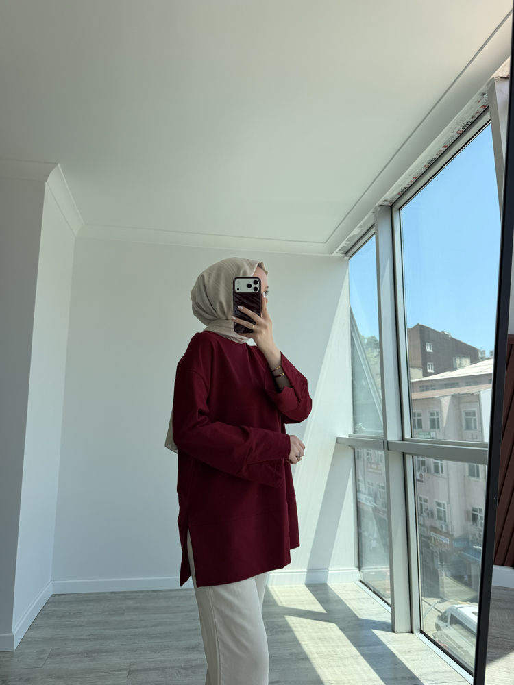 Yırtmaçlı sweat bordo