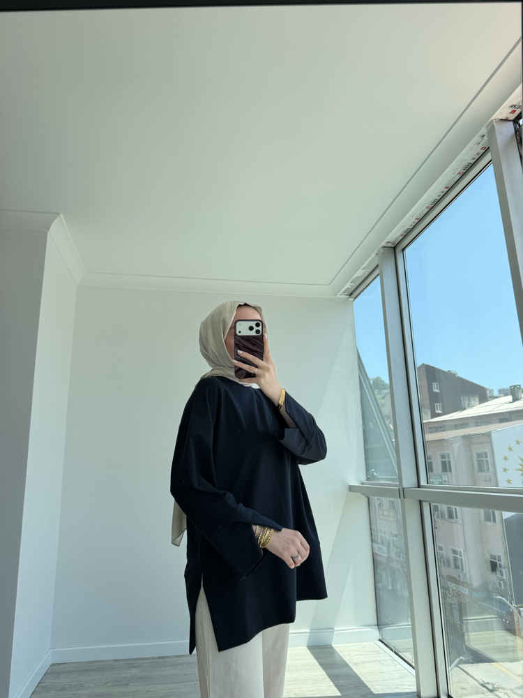 Yırtmaçlı sweat lacivert