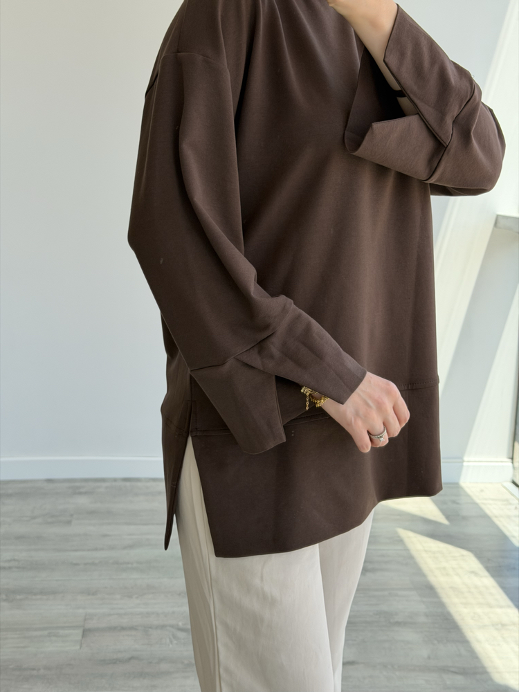 Yırtmaçlı sweat Kahve