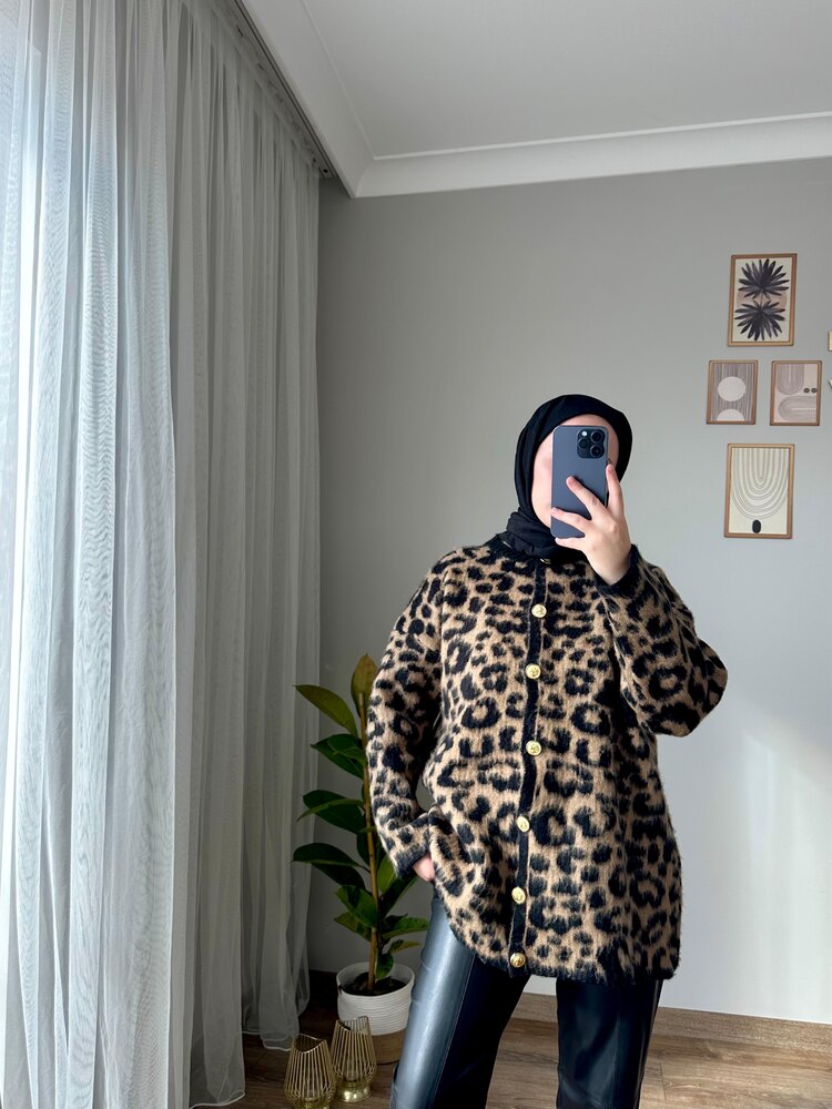 Kahve Leopar Hırka