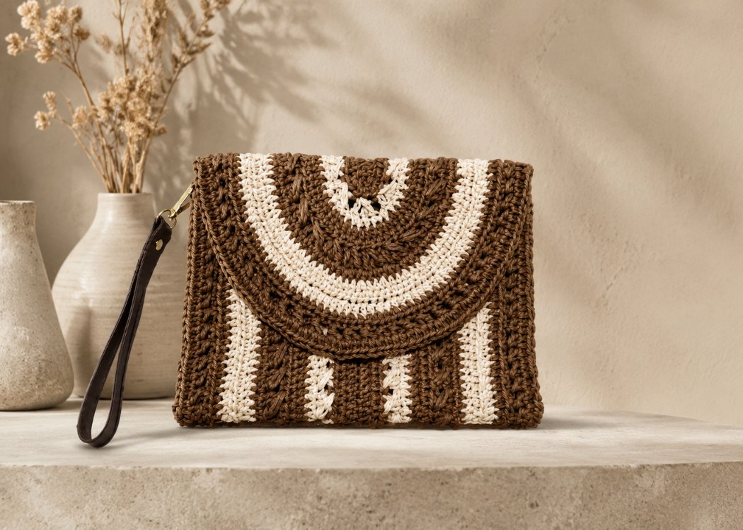 Desenli hasır clutch çanta