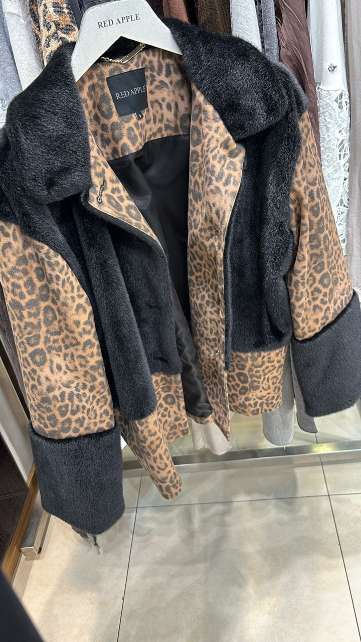 Leopar Kürklü Mont Redapple