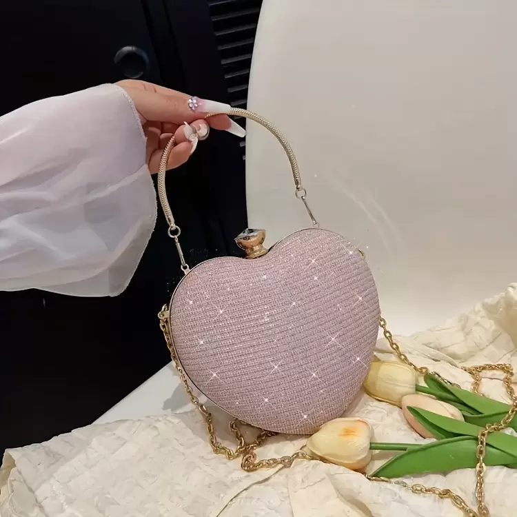 Coeur D'or Gold Altın Kalp Işıltılı Çanta