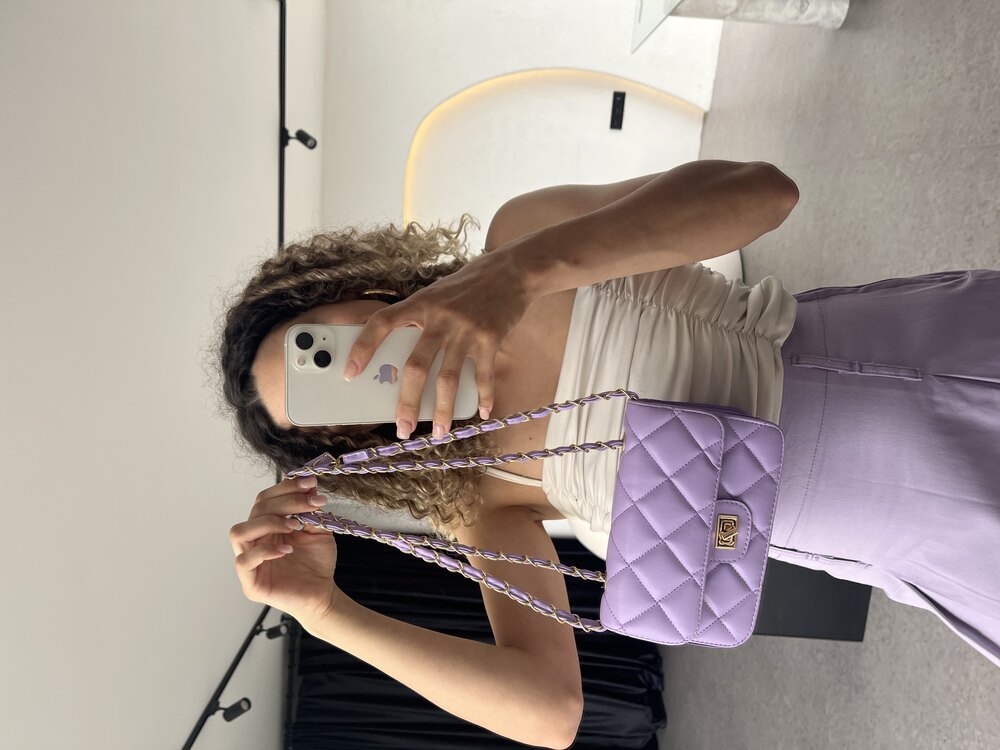 Lilac Kapitone Kumaş El ve Omuz Çantası 