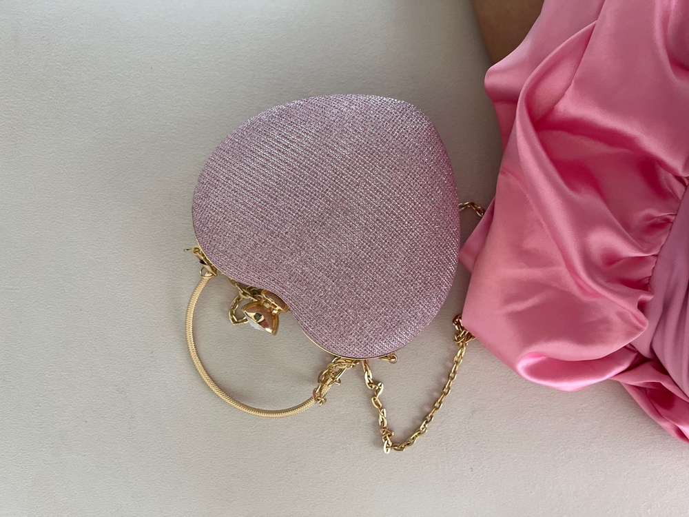 Coeur D'or Pembe Kalp Işıltılı Çanta