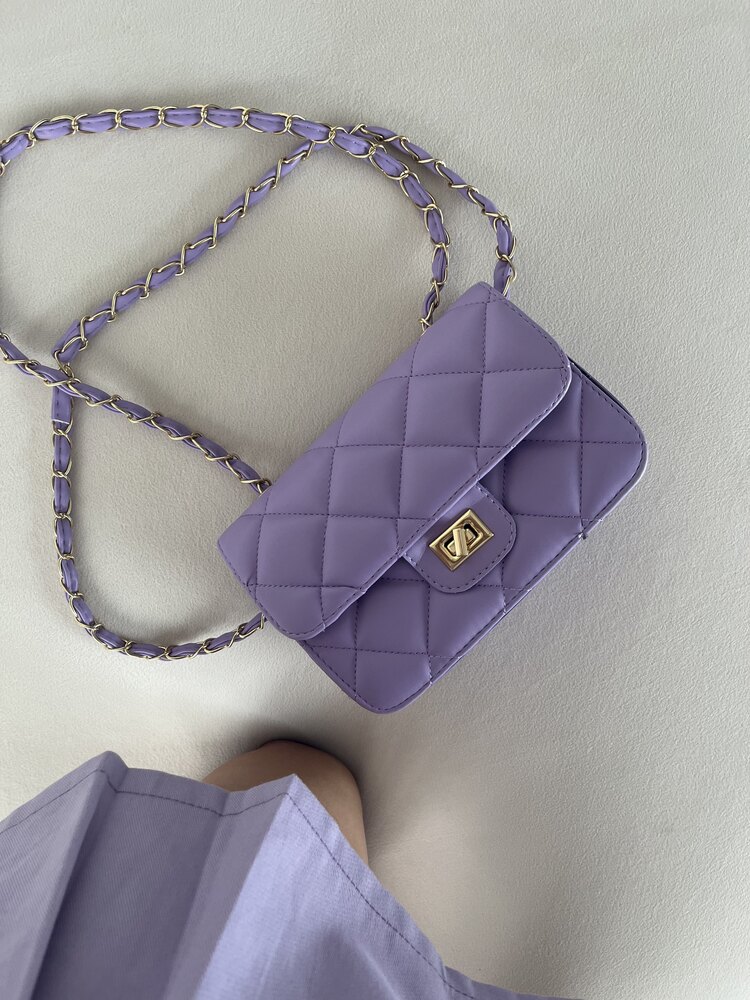 Lilac Kapitone Kumaş El ve Omuz Çantası 
