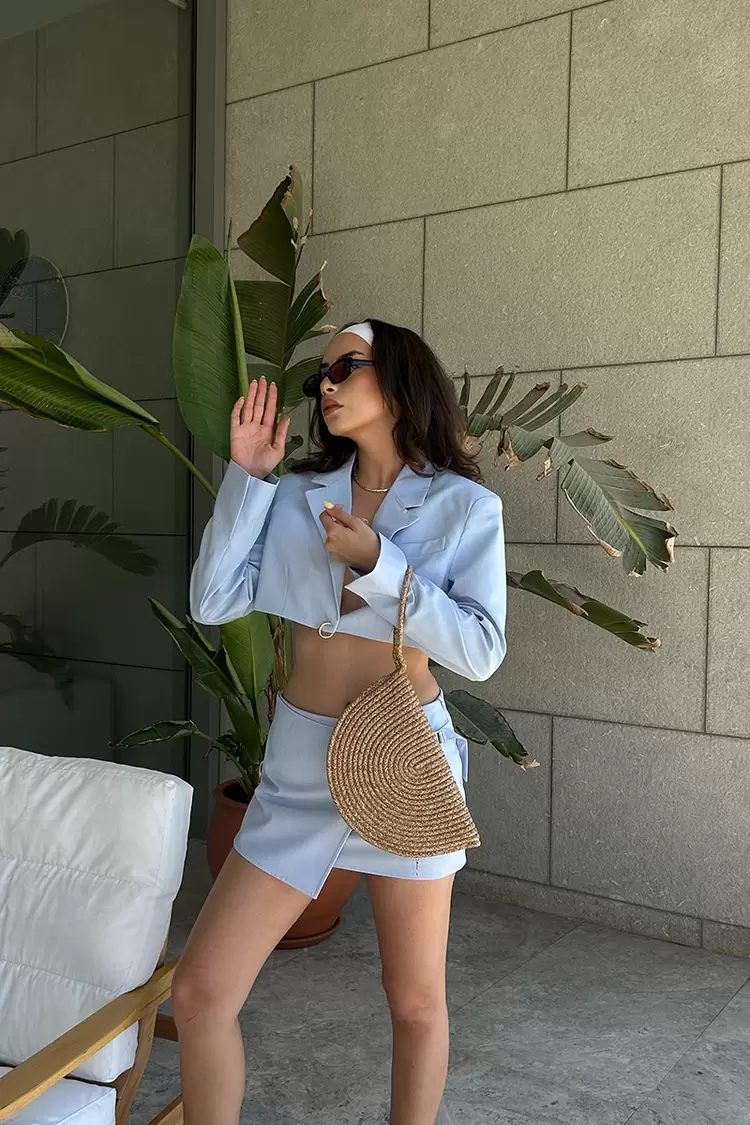 Hasır Clutch Çanta Vizon El Yapımı