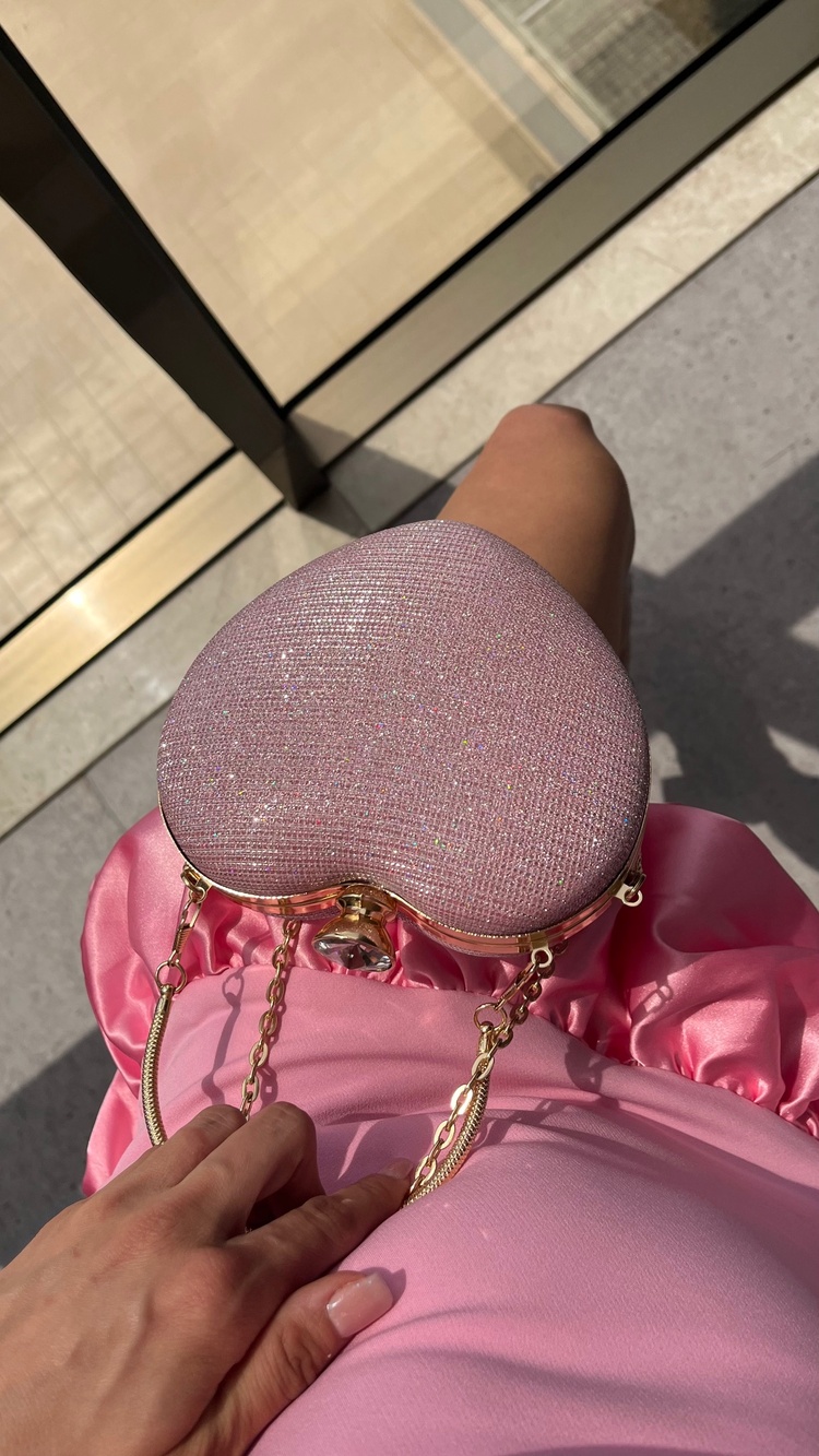 Coeur D'or Pembe Kalp Işıltılı Çanta