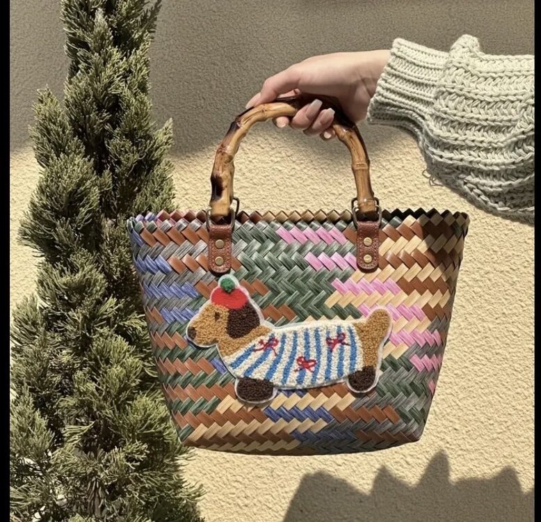 Snoopy Vintage Desenli Dokuma Tote Bambu Çanta