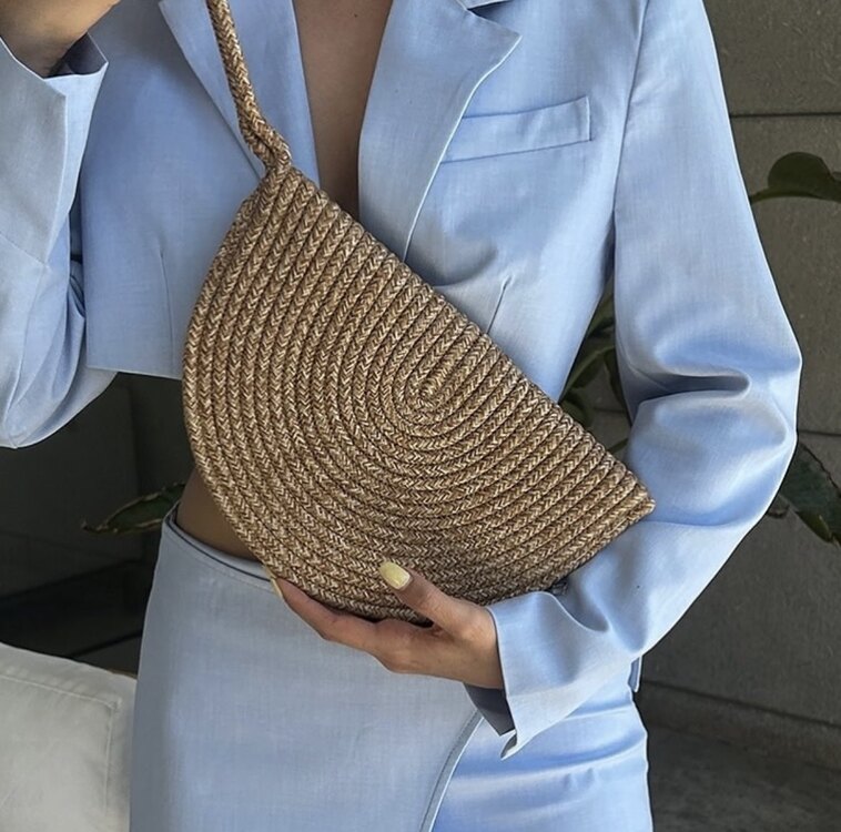 Hasır Clutch Çanta Vizon El Yapımı