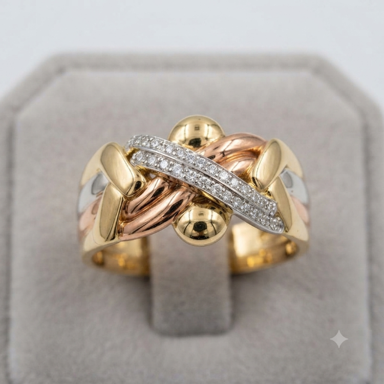 18K tricolored gold 6 band DİAMOND puzzle ring