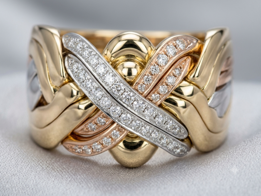 14K yellow gold 8 band DİAMOND puzzle ring