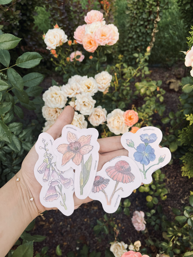 Watercolor Flower Sticker Pack - 4’lü Sticker Seti