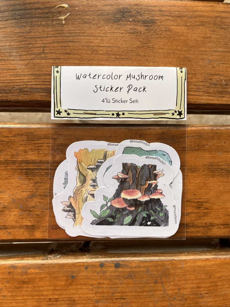 Watercolor Mushroom Sticker Pack - 4’lü Sticker Seti
