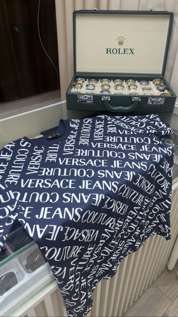 Versace Baskılı Lacivert T-Shirt