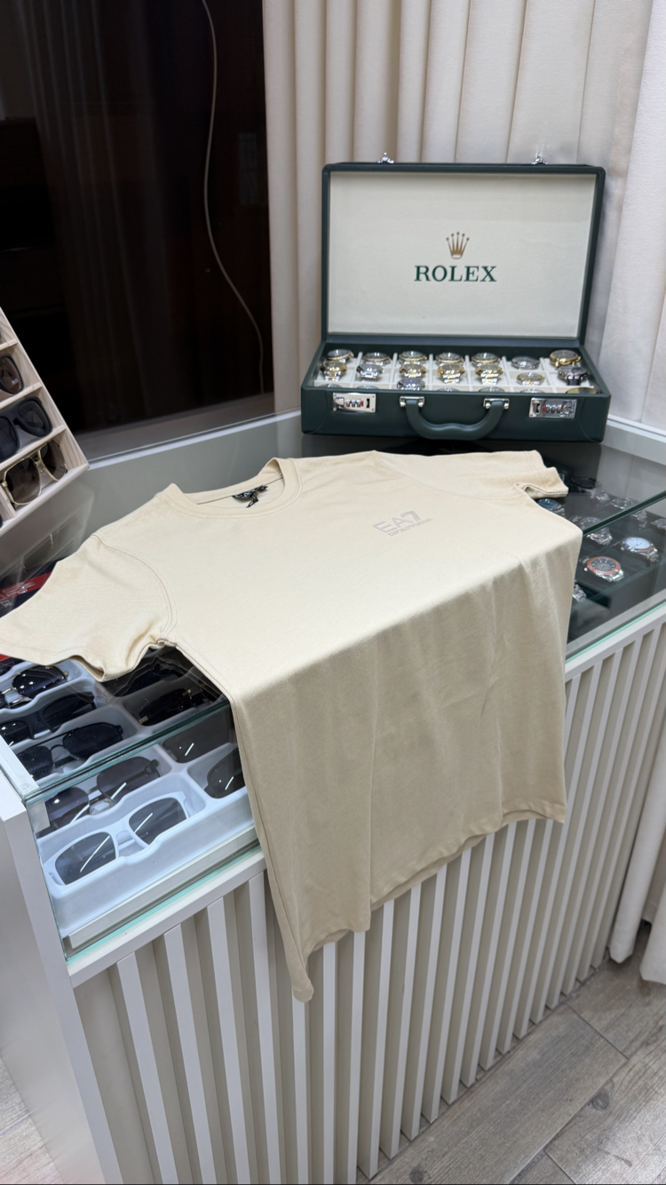 EA7 Orjinal Logo Baskılı Bej T-Shirt