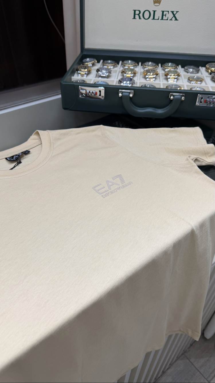 EA7 Orjinal Logo Baskılı Bej T-Shirt