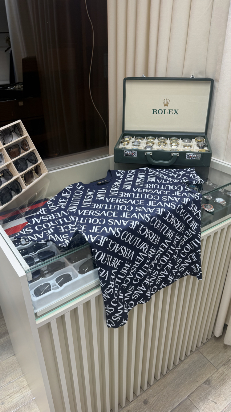 Versace Baskılı Lacivert T-Shirt