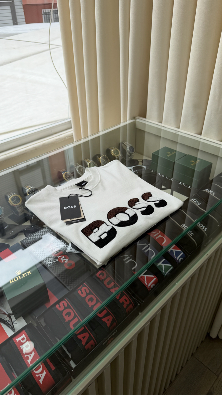 Boss Göğüs Nakış Logo Beyaz T-Shirt