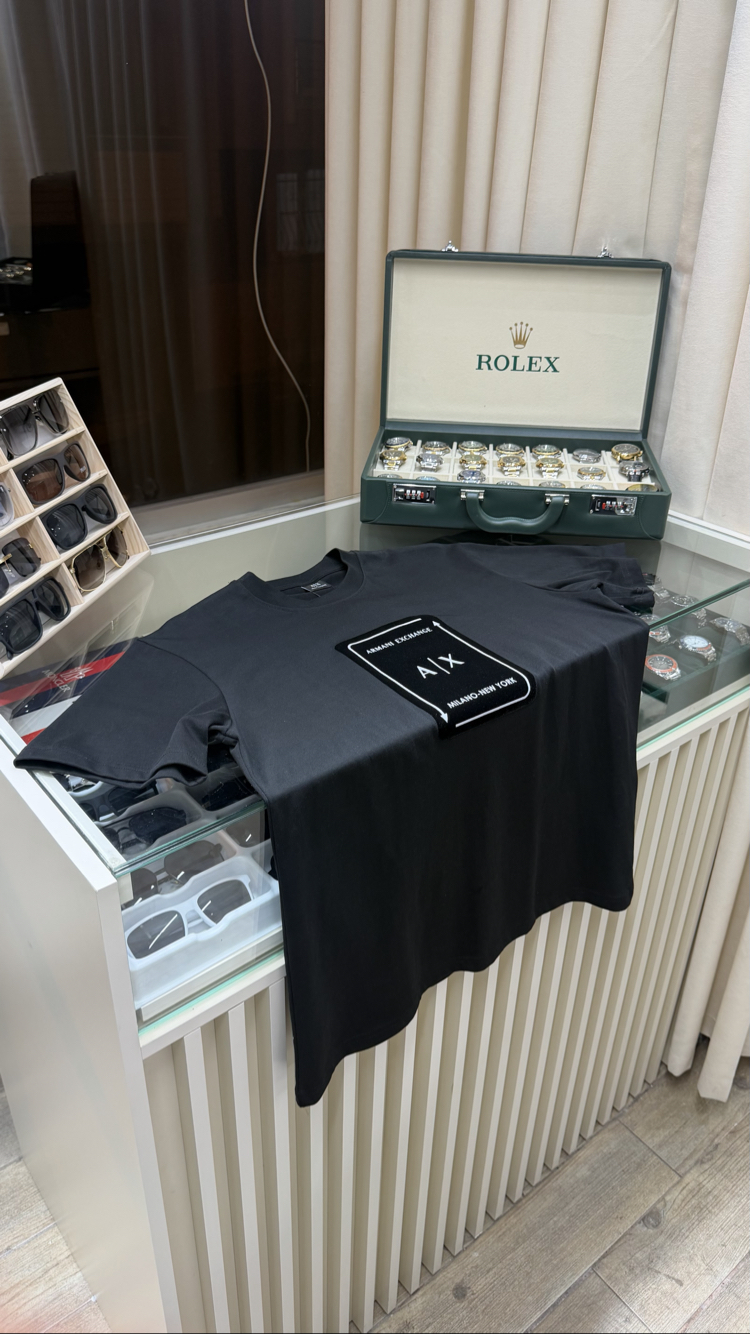 Armani Exchange Göğüs Kadife Siyah T-Shirt