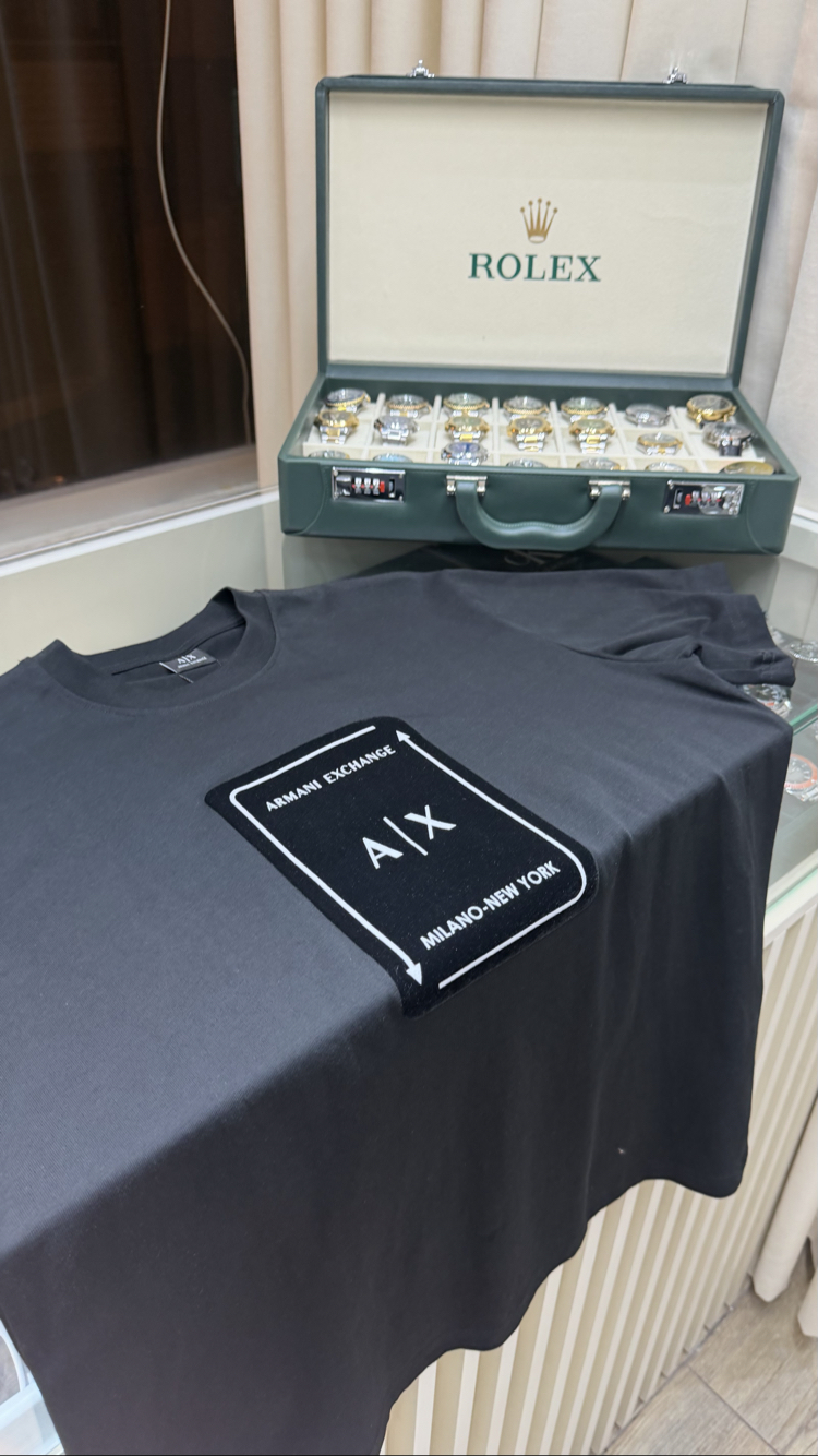 Armani Exchange Göğüs Kadife Siyah T-Shirt