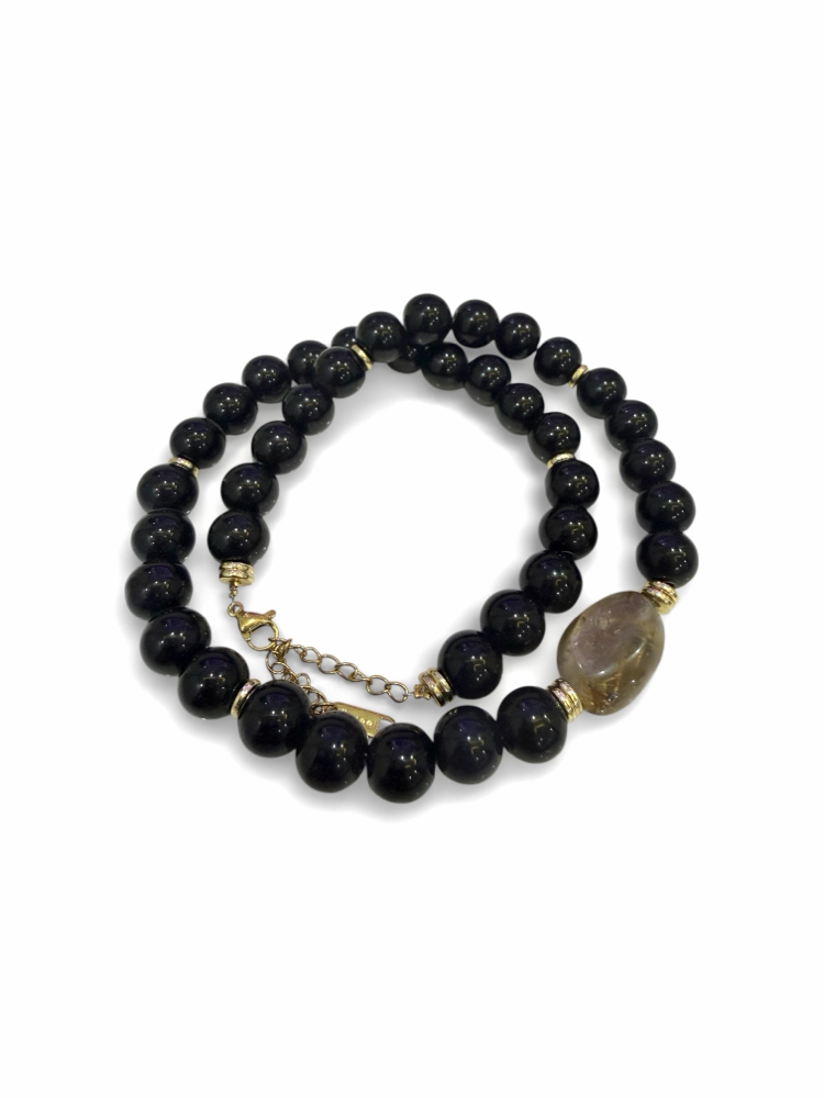 Onix & Golden Rutil Kuvars Kolye