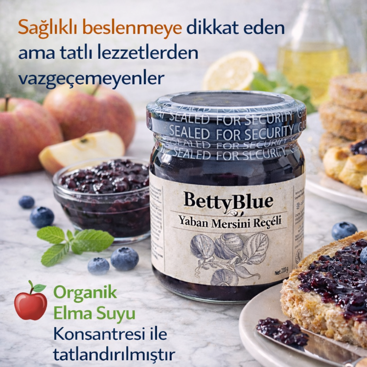 Hafif Yaban Mersini Reçeli (Şekersiz, Organik Elma Suyu Konsantresi ile) - 200 gr