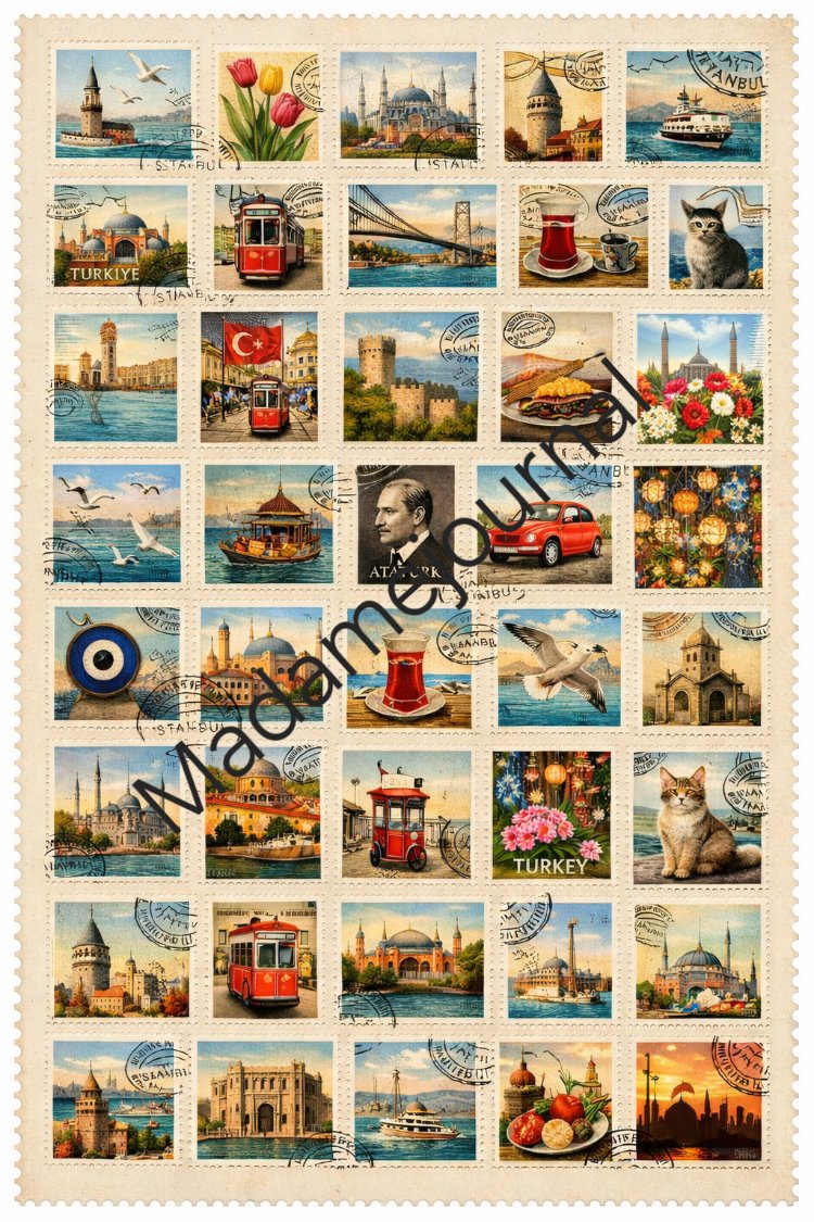 40adet İstanbul temalı pullar (etiket)