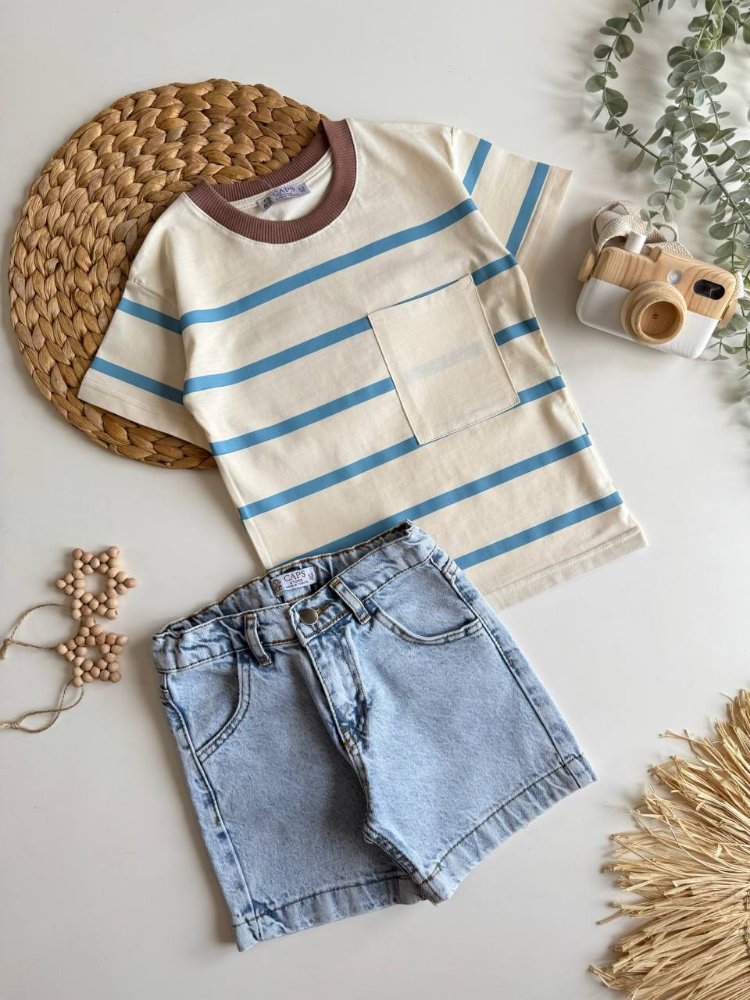 Denim şortlu takım