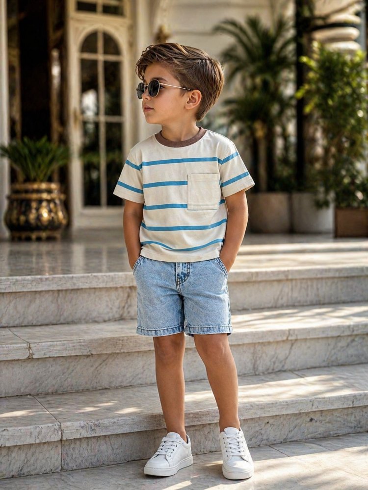 Denim şortlu takım