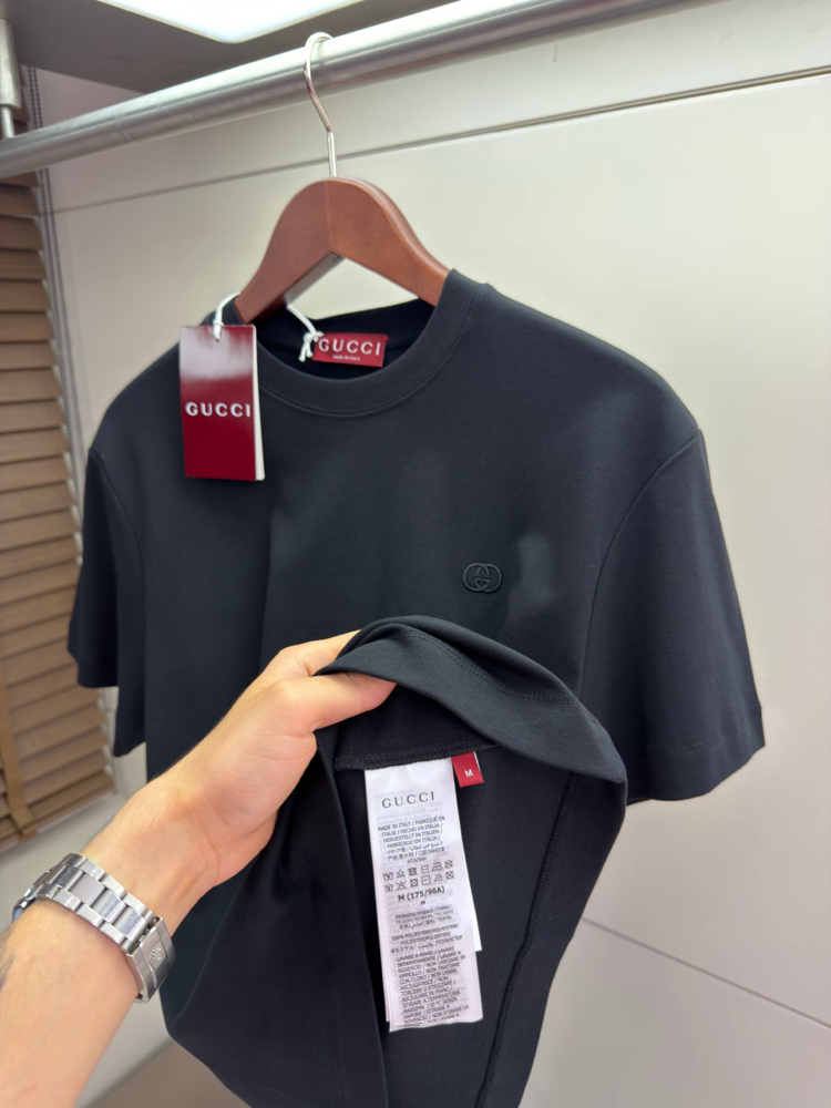 Gucci GG Logo Detail Cotton Tshirt ( Black )