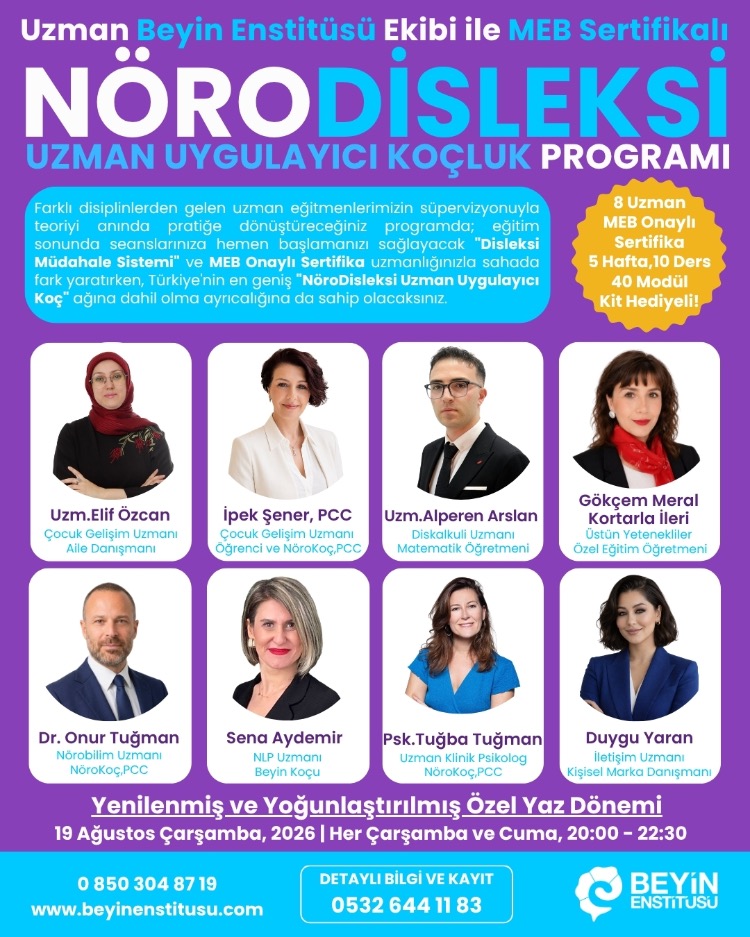 NÖRODİSLEKSİ UZMAN UYGULAYICI KOÇLUK MEB SERTİFİKA PROGRAMI - AĞUSTOS 2026