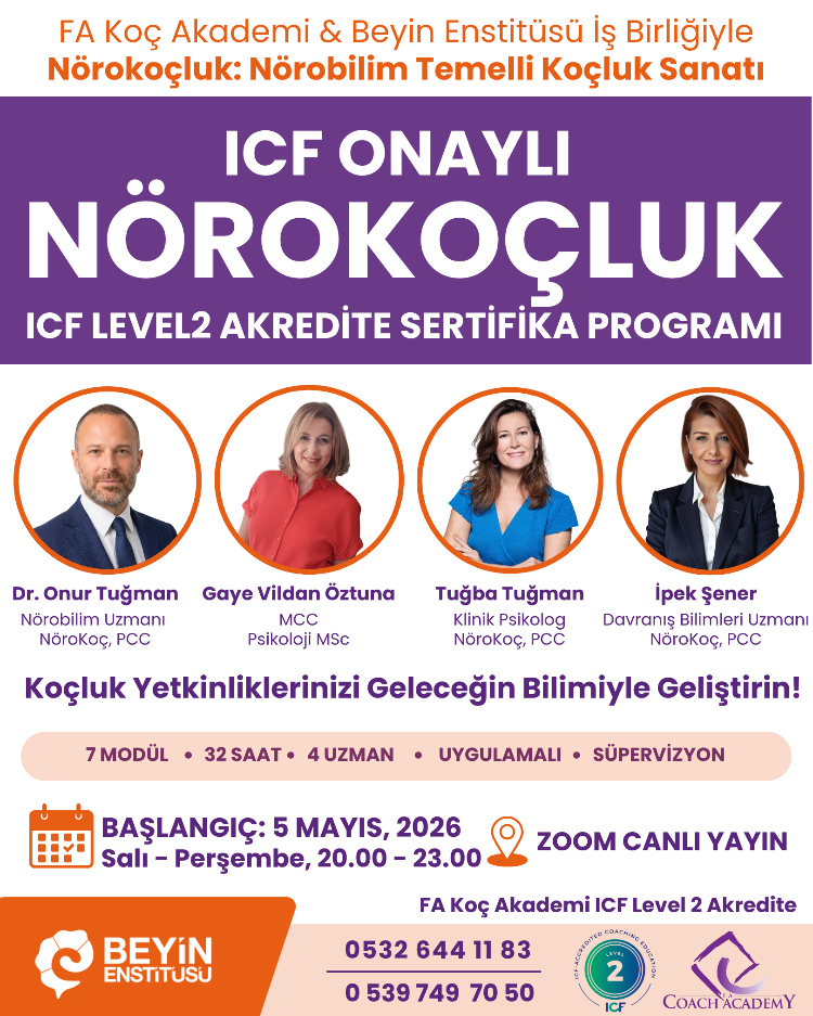 ICF Onaylı NÖROKOÇLUK: Nörobilim Temelli Koçluk Sanatı Eğitimi - 5 MAYIS DÖNEMİ