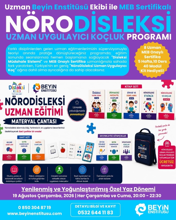 NÖRODİSLEKSİ UZMAN UYGULAYICI KOÇLUK MEB SERTİFİKA PROGRAMI - AĞUSTOS 2026