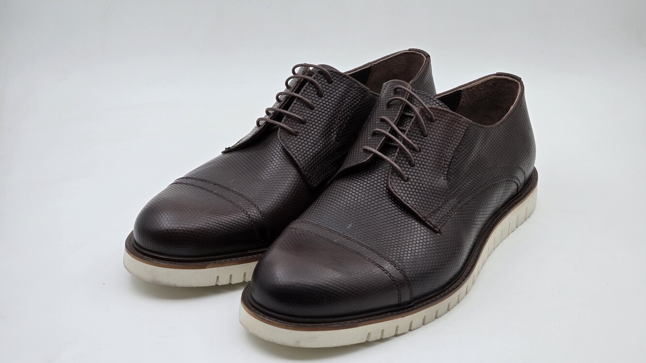 bordo rengi baskılı hakiki dana derisinden hafif eva tabanlı derby model erkek ayakkabı - 9386