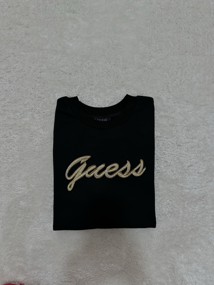 Guess Göğüs Desenli Sweatshirt Siyah