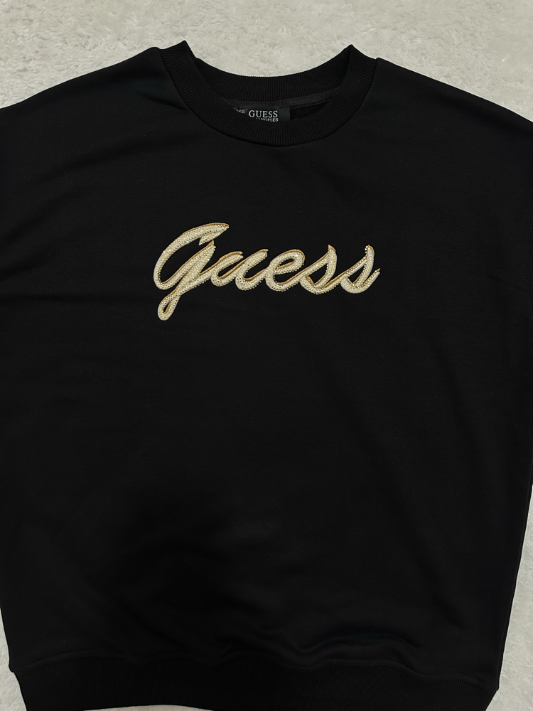Guess Göğüs Desenli Sweatshirt Siyah