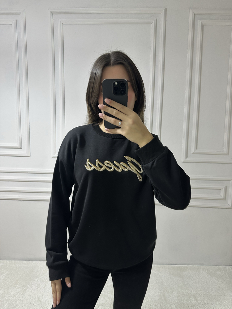 Guess Göğüs Desenli Sweatshirt Siyah