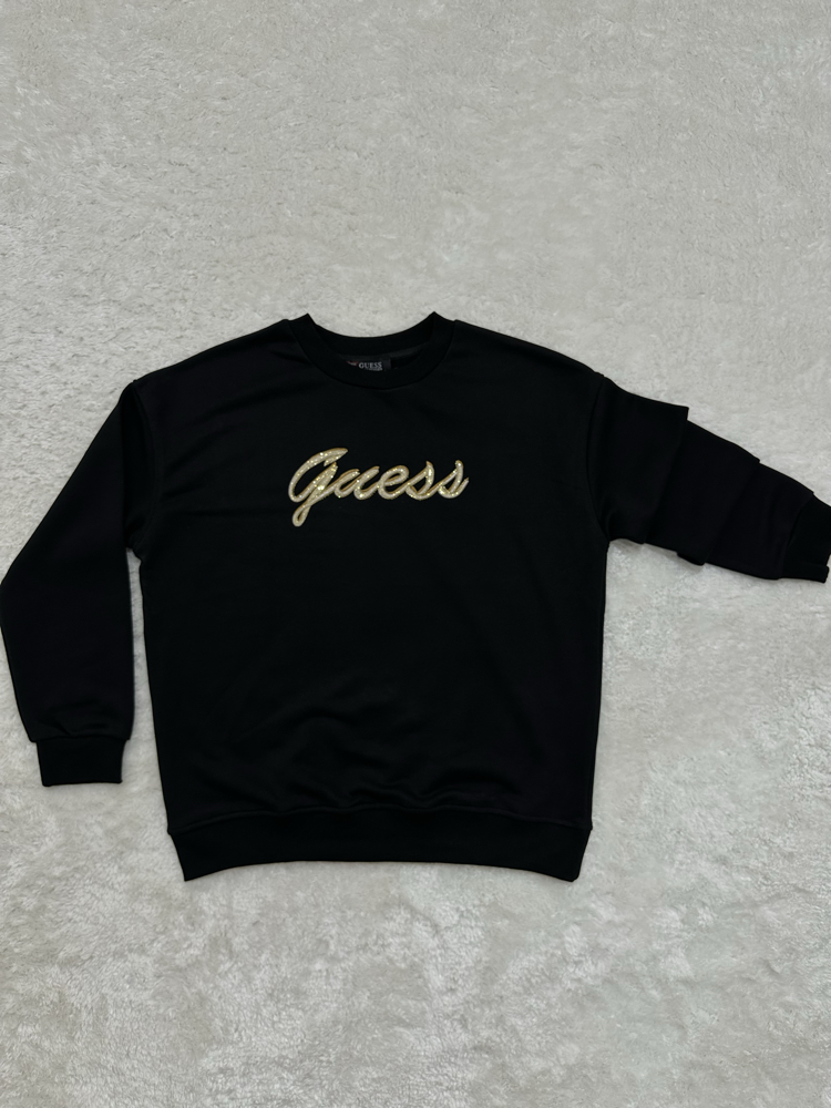 Guess Göğüs Desenli Sweatshirt Siyah