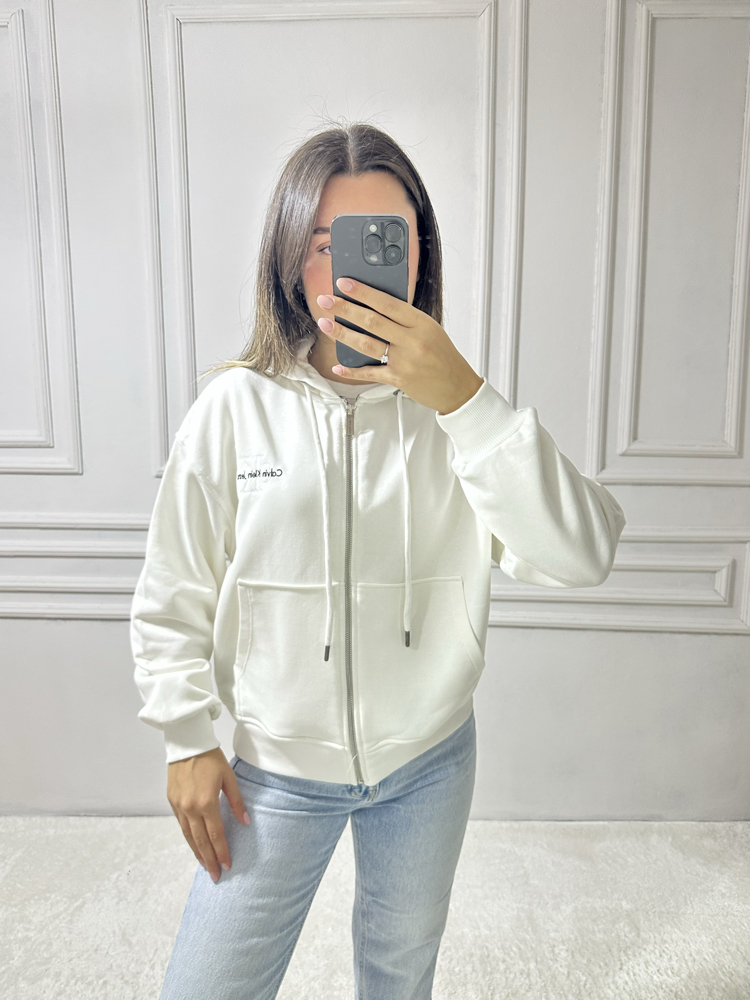 Calvin Klein Nakış Logo Fermuarlı Crop Hırka