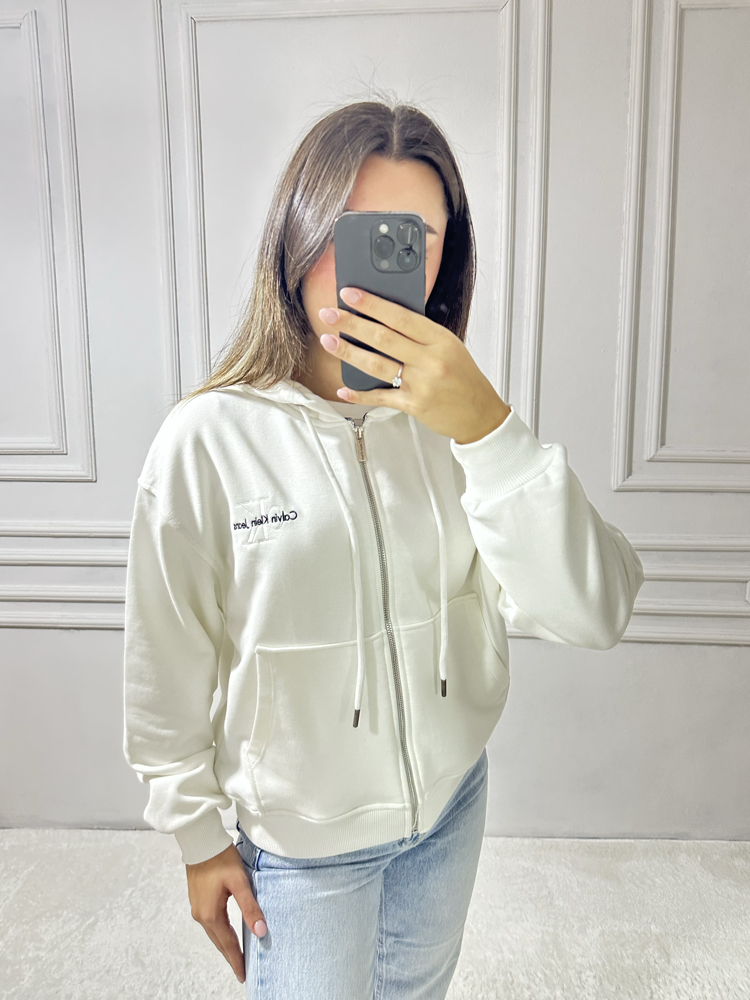 Calvin Klein Nakış Logo Fermuarlı Crop Hırka