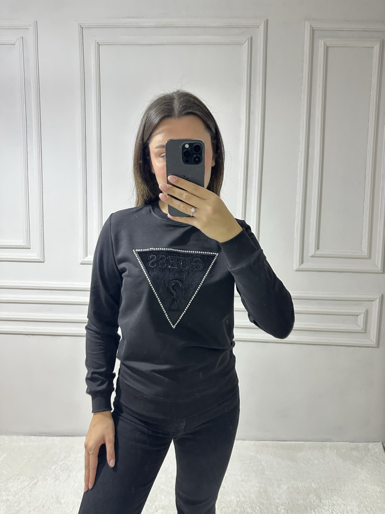 Guess Taşlı İçi Kadife Logo Sweatshirt