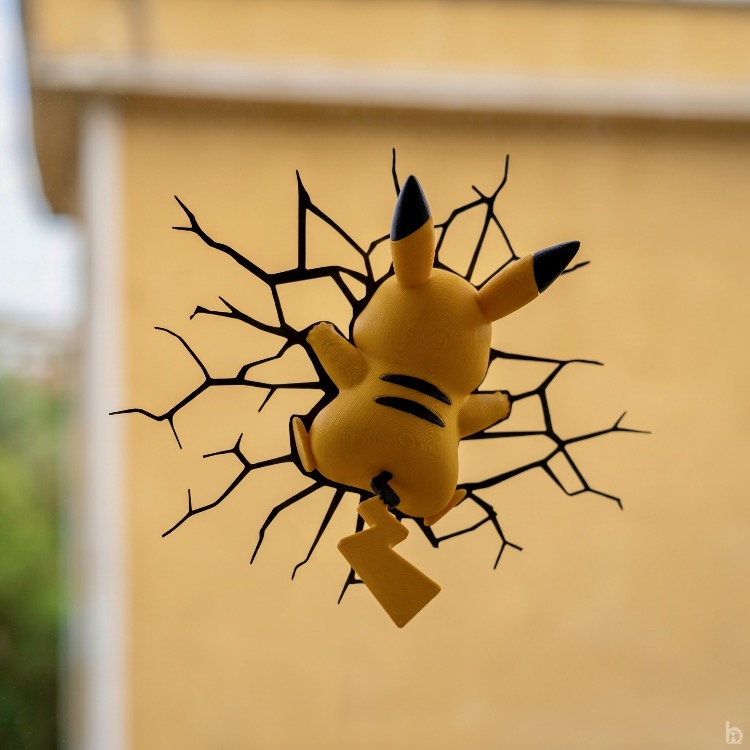 Pikachu Cam Çatlağı Efektli 3D Dekoratif Anime Figür Süs