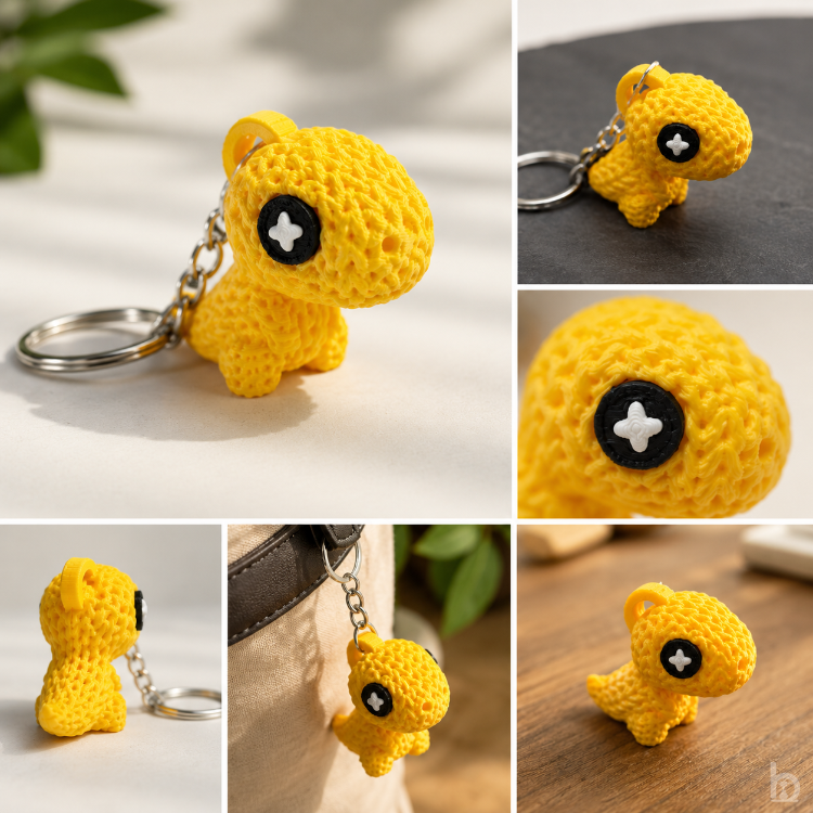     Mini Dinozor Anahtarlık, Örgü Dokulu Çanta Süsü ve Aksesuarı