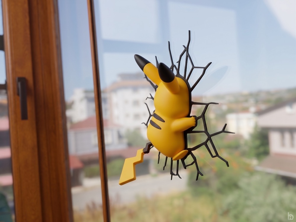Pikachu Cam Çatlağı Efektli 3D Dekoratif Anime Figür Süs