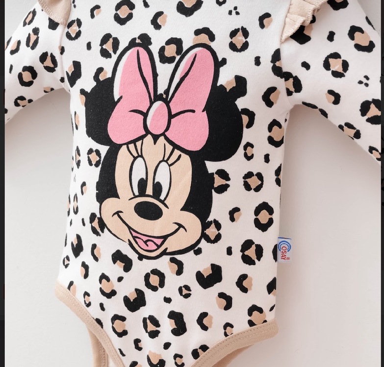 Mickey mouse baskılı leopar kız bebek takımı